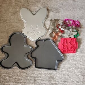 Wilton cookie pans plus various cutters